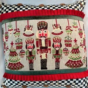 MacKenzie-Childs Nutcracker Pillow courtly check Red Green designer Christmas
